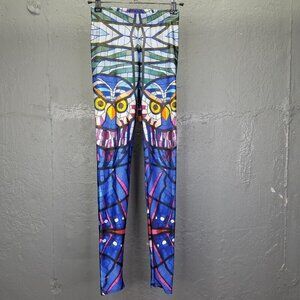 BlackMilk Leggings Women's Small Stained Glass Owl Mosaic 7/8 Pull-On Stretch